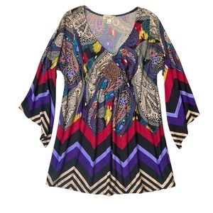 One World Live And Let Live Shirt Womens Medium Multicolor Paisley Abstract Boho